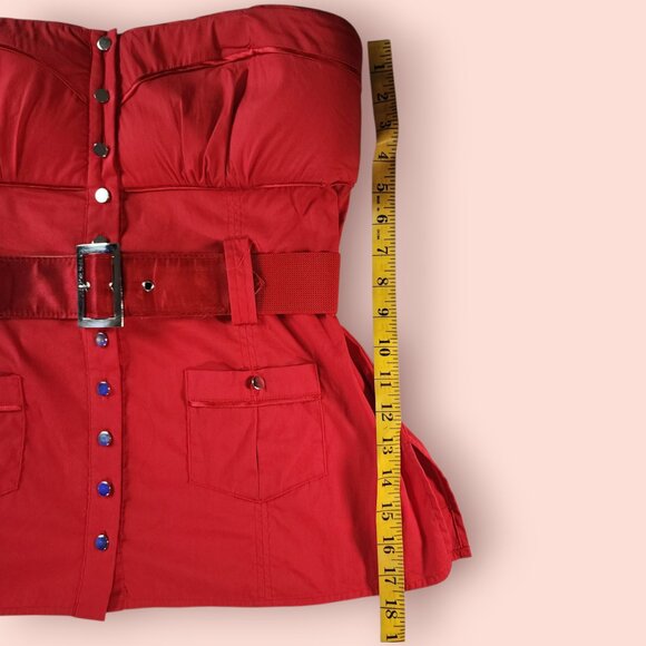 Bebe Y2K mcbling red strapless belted babydoll tube top size L button down - Picture 3 of 6